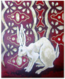 Lapin blanc sur fond rouge 