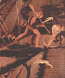 "La victoire de Bernardino della Ciarda" peinte en 1456 - Détail de la scène de chasse au lièvre de l'arrière plan -